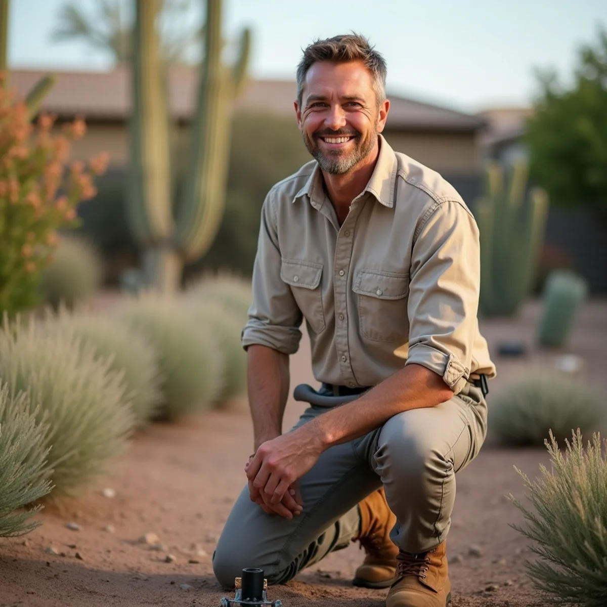 YardGuy4Hire owner on a Mesa, AZ desert landscaping project
