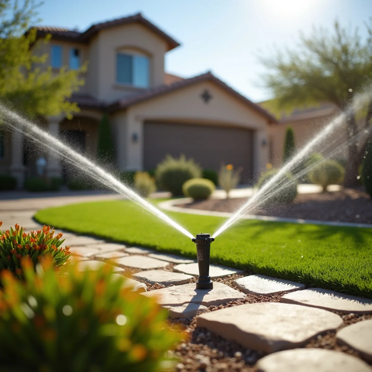 A homeowner adjusting an irrigation controller for fall watering schedules in Surprise, AZ