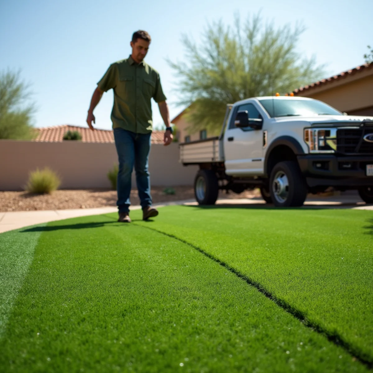 Cool-touch artificial turf backyard with heat-reducing infill in Gilbert, AZ