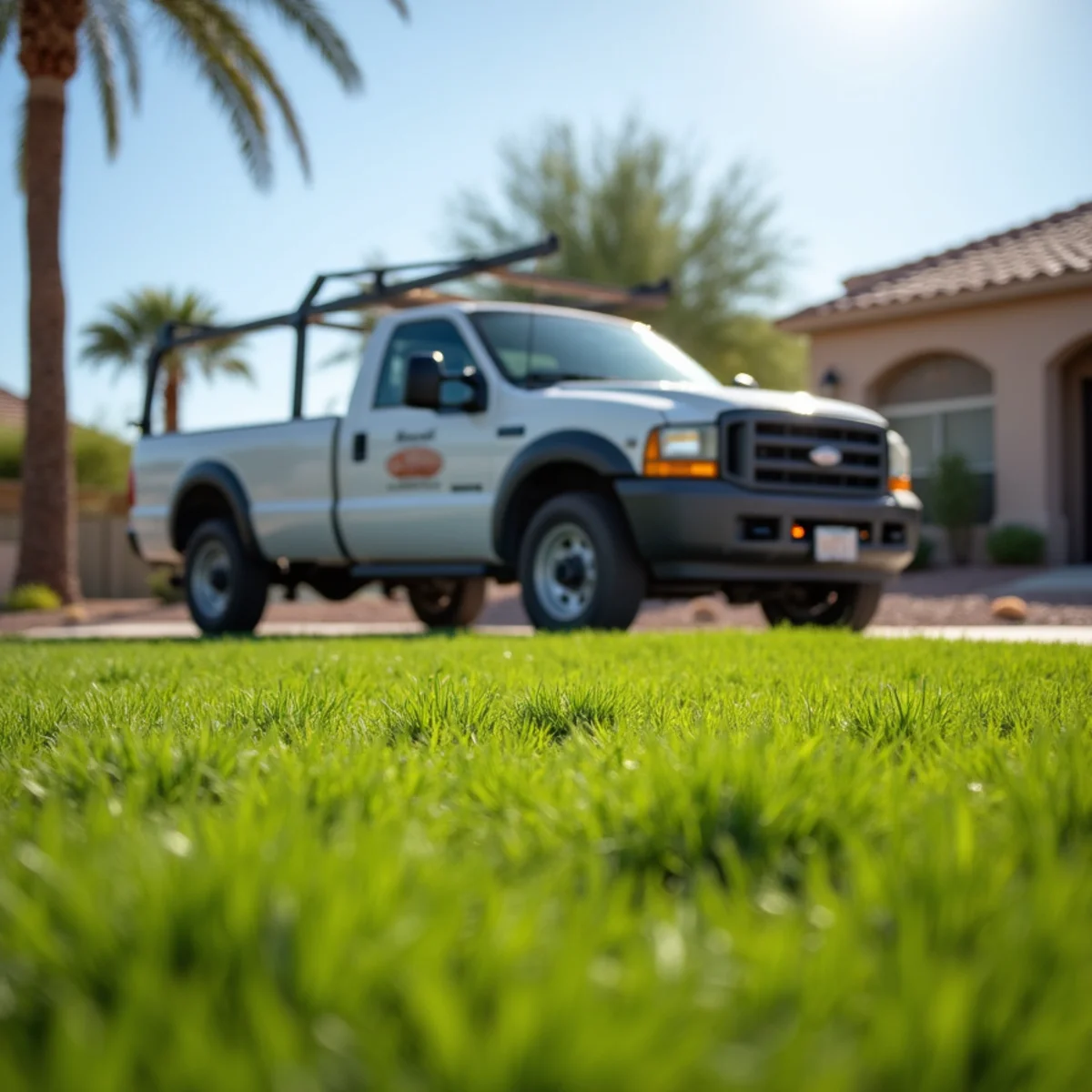 A freshly overseeded winter rye lawn transitioning from dormant Bermuda grass in Gilbert, AZ