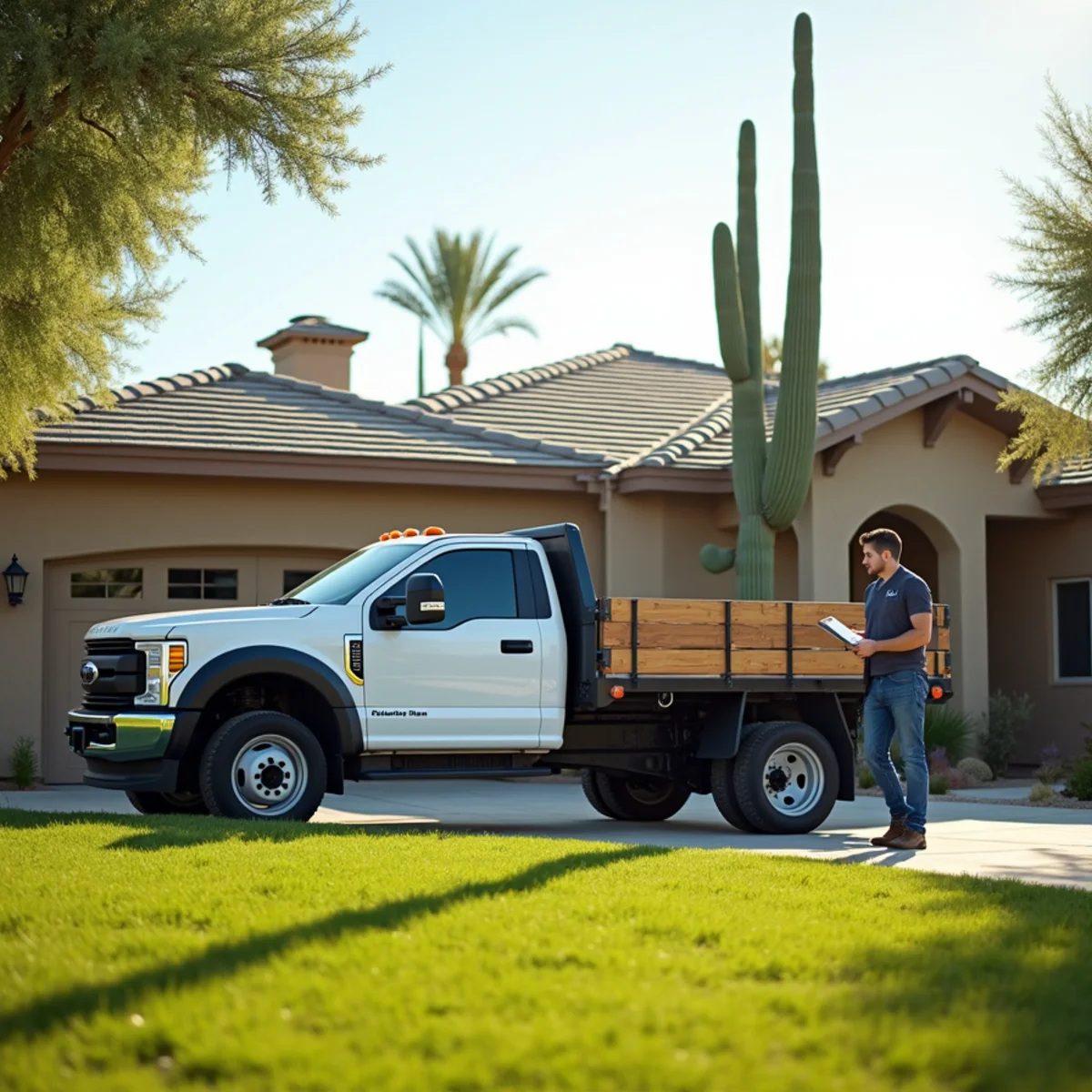 YardGuy4Hire landscaping truck at a Mesa, AZ home ready for a service call